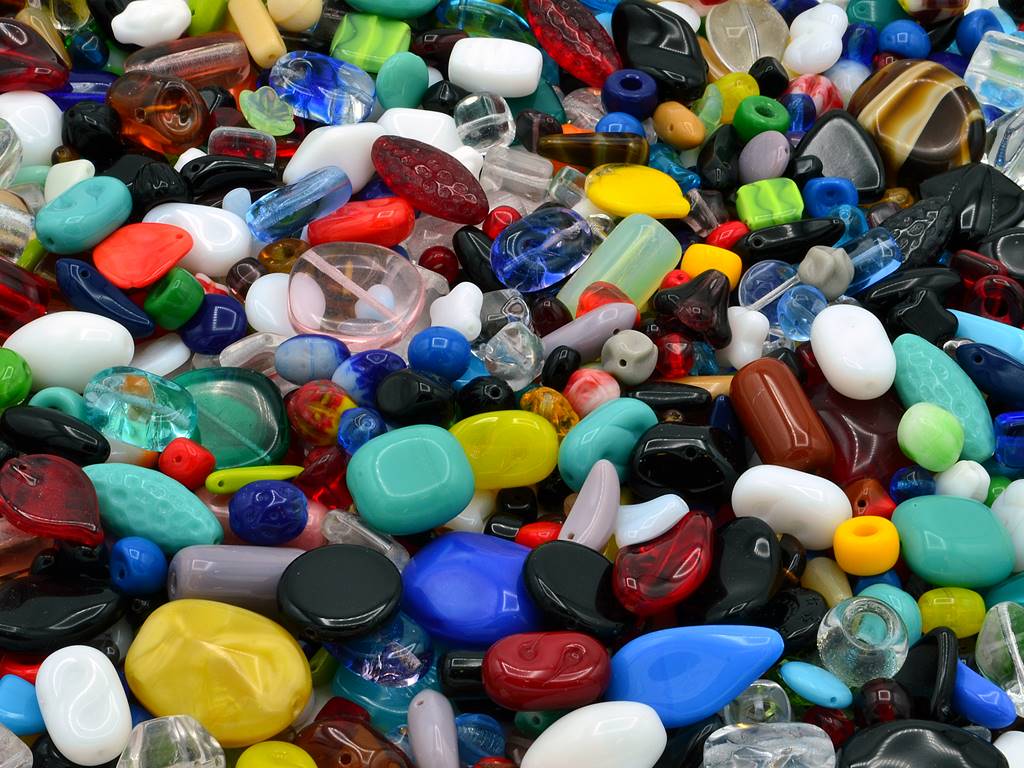 Mix of Unique Czech Bohemia Glass Pressed Beads, (), Glass, Czech Republic