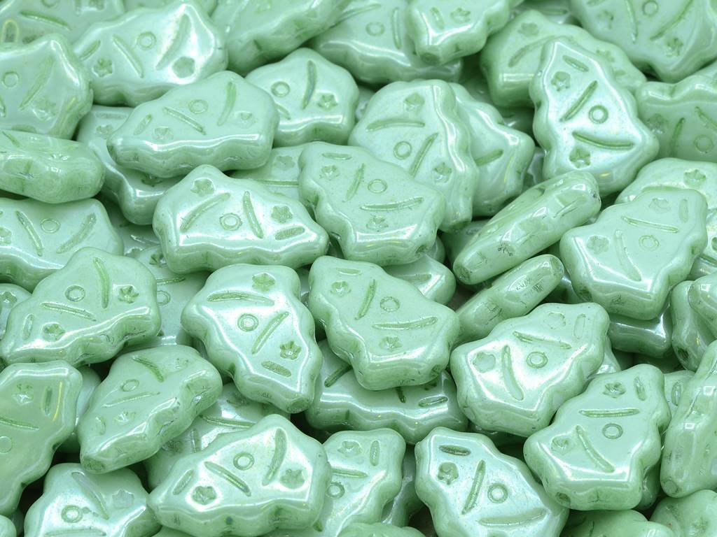 Christmas Tree Beads, Chalk White Luster Green Full Coated (03000-14457), Glass, Czech Republic