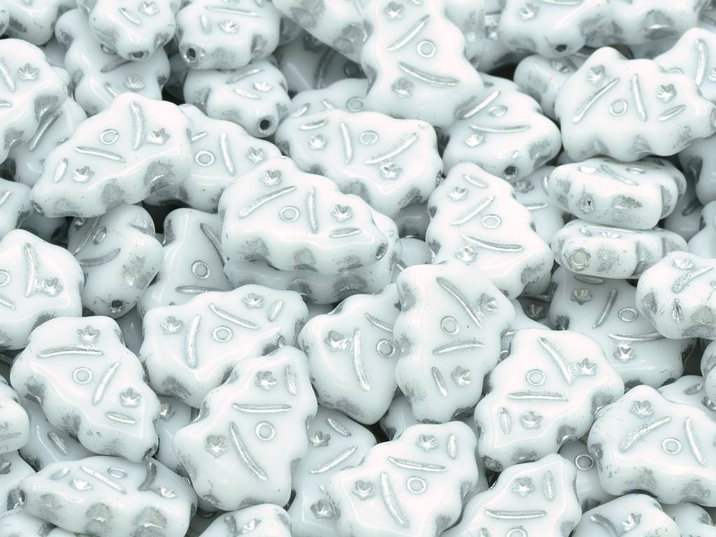 Christmas Tree Beads, Chalk White Silver Lined (03000-54201), Glass, Czech Republic