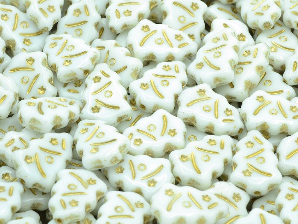 Christmas Tree Beads, Chalk White Gold Lined (03000-54202), Glass, Czech Republic