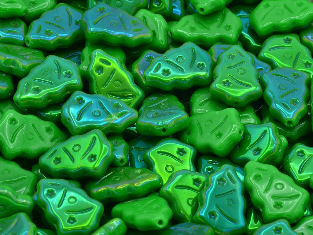 Christmas Tree Beads, Opaque Green 27307 (53320-27307), Glass, Czech Republic