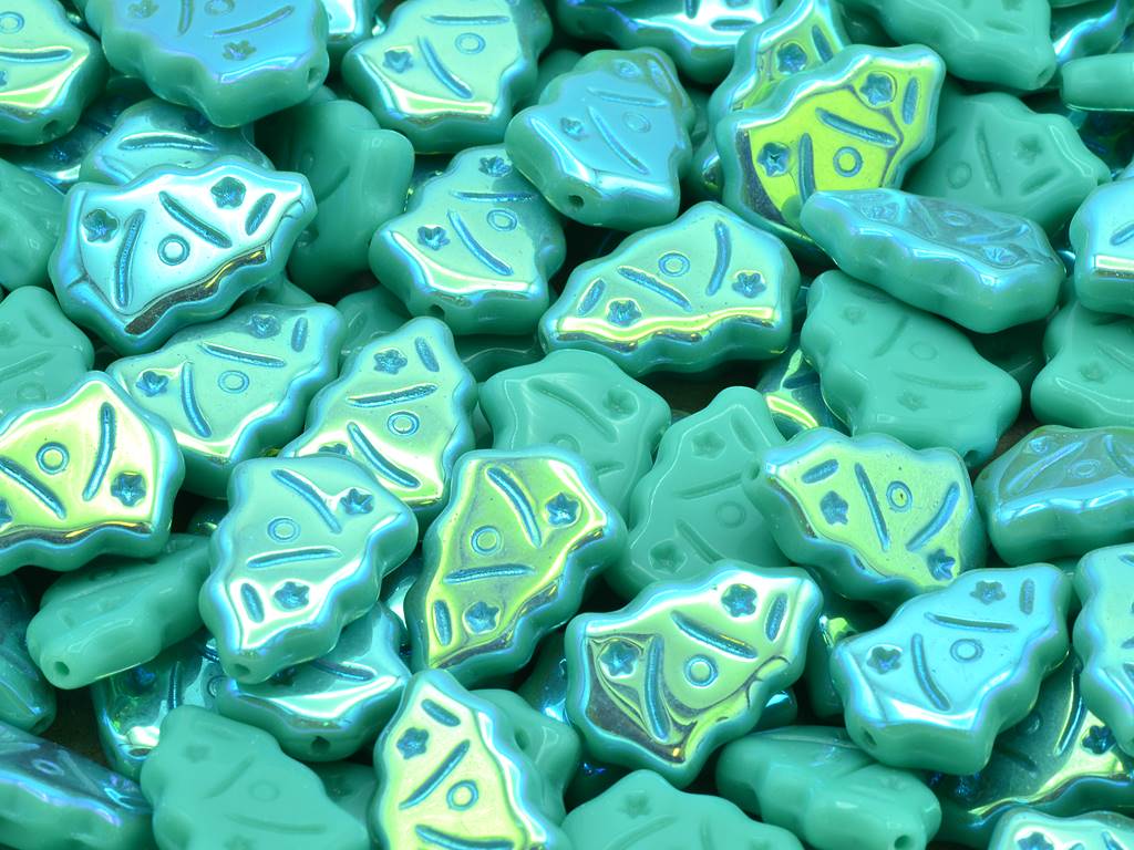 Christmas Tree Beads, Turquoise Ab (63130-28701), Glass, Czech Republic