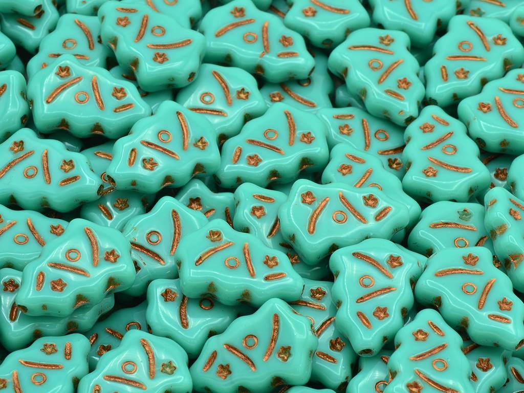 Christmas Tree Beads, Turquoise Copper Lined (63130-54307), Glass, Czech Republic