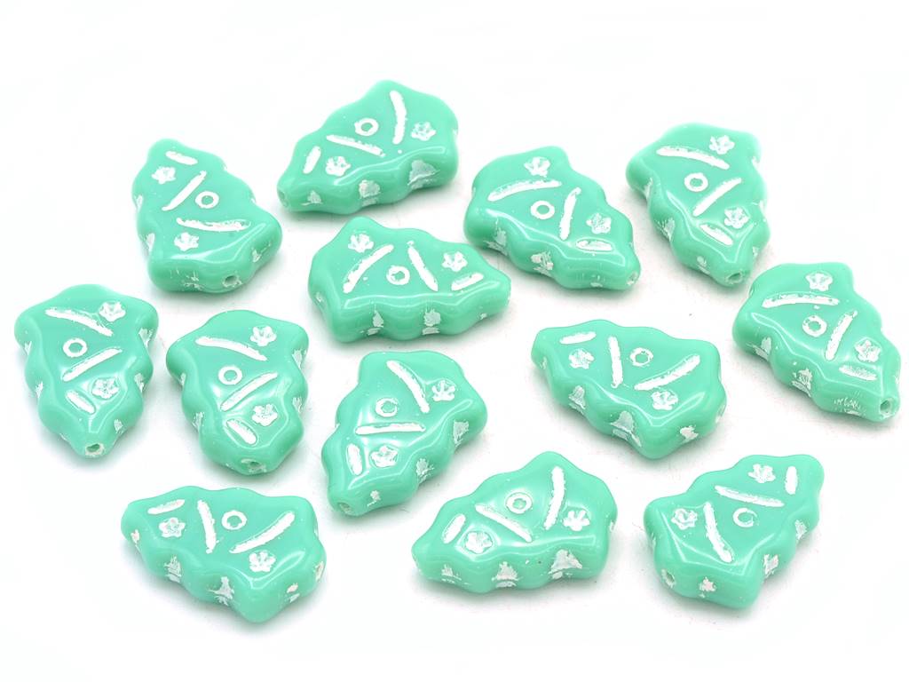 Christmas Tree Beads, Turquoise White Lined (63130-46401), Glass, Czech Republic