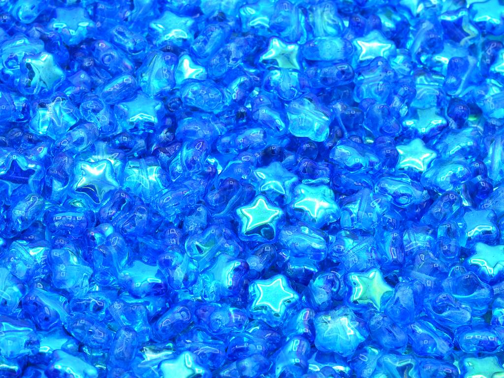 Flat Star Beads, Crystal Glossy Blue (00030-48112), Glass, Czech Republic
