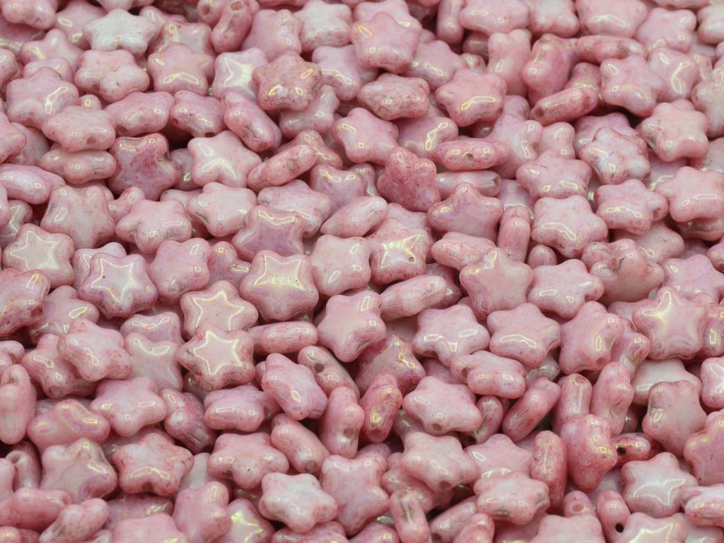 Flat Star Beads, Chalk White Terracotta Red (03000-15495), Glass, Czech Republic