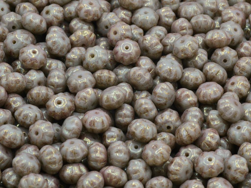 Pumpkin Beads, Opaque Gray Terracotta Red (43010-15495), Glass, Czech Republic
