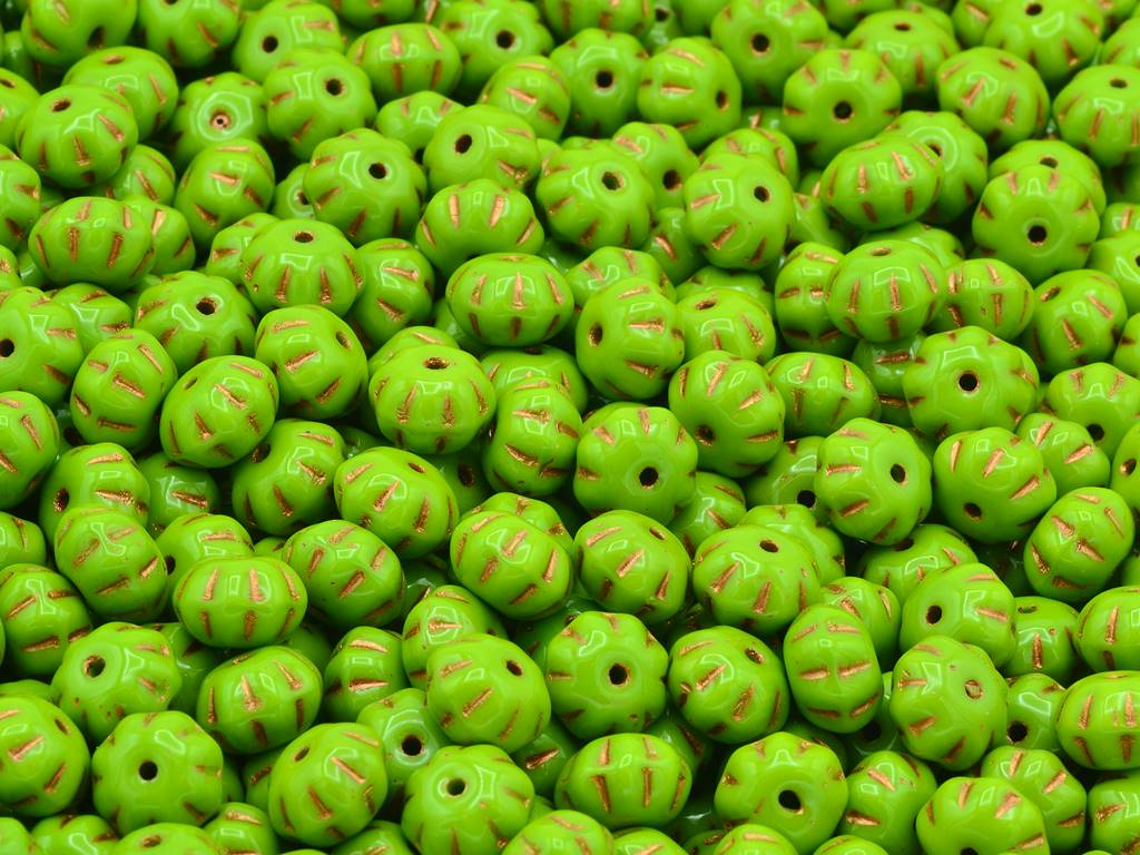 Pumpkin Beads, Green Copper Lined (53420-54307), Glass, Czech Republic