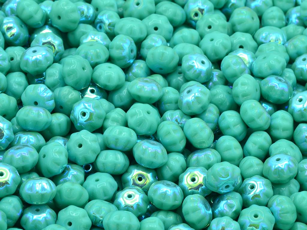 Pumpkin Beads, Turquoise Ab (63130-28701), Glass, Czech Republic
