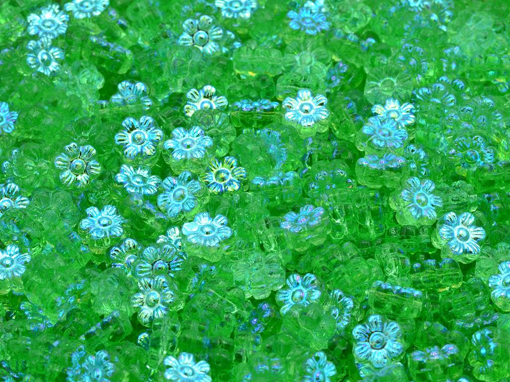 Flower Beads, Transparent Green Ab (50500-28701), Glass, Czech Republic