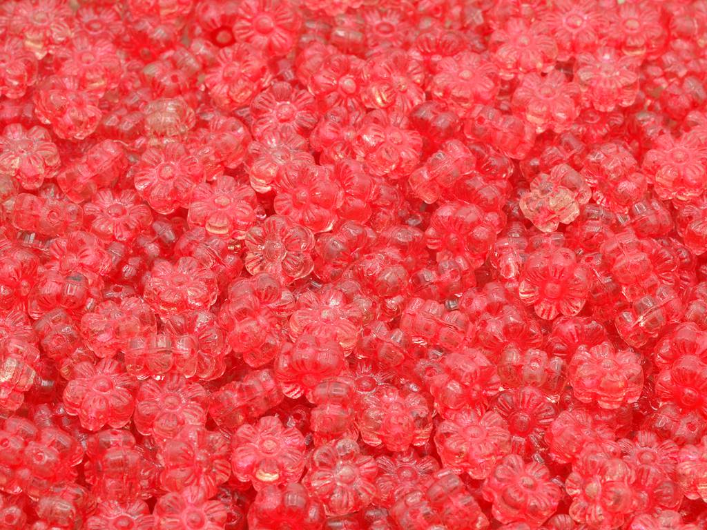 Flower Beads, Transparent Pink Light Blue Lined (70110-54308), Glass, Czech Republic