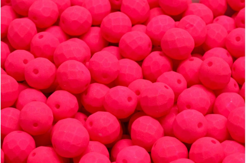 ファセット加工ラウンドビーズ、ホワイトネオンピンク(02010-25123)、ボヘミアクリスタルガラス、チェコ共和国