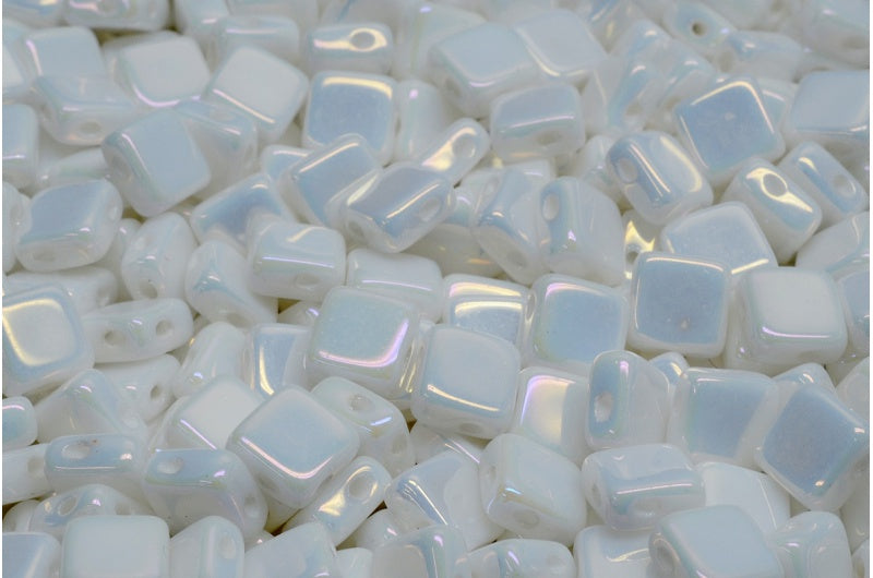 フラットシルキービーズ - 2穴、ホワイトブラウンアイリス(02010-21415)、ガラス、チェコ共和国