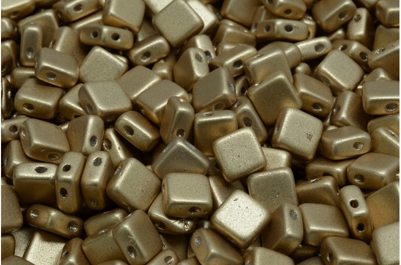 Flat Silky Beads - 2 Holes, White Aztec Pale Gold (02010-01710), Glass, Czech Republic