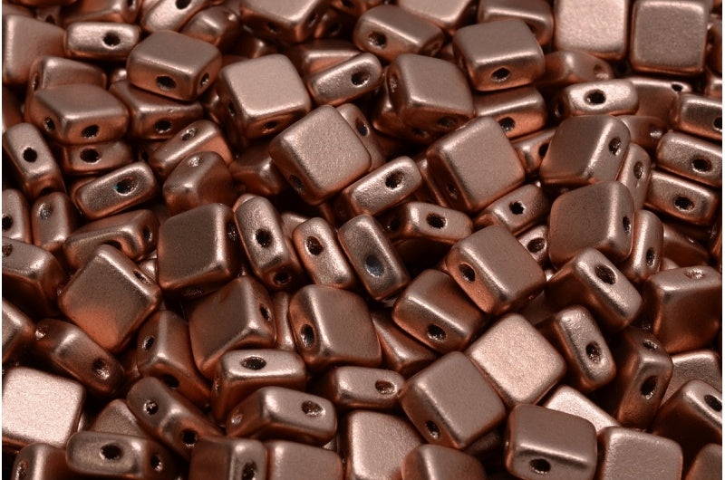 Flat Silky Beads - 2 Holes, White Light Vintage Copper (02010-01770), Glass, Czech Republic