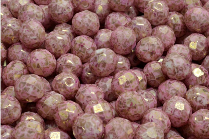 Fire Polished Faceted Beads Round, Chalk White Marble Violet (03000-15423), Bohemia Crystal Glass, Czech Republic