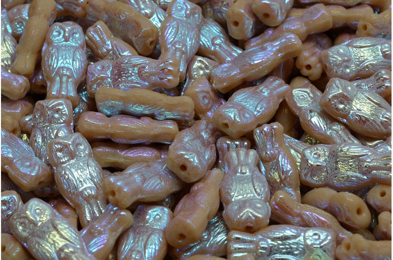 猫头鹰珠子,米色 Ab 全(2X 面)(13020-28703),玻璃,捷克共和国