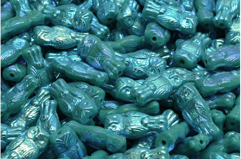 Owl Beads, Turquise Ab Full (2X Side) (63140-28703), Glass, Czech Republic