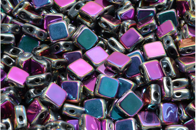 扁平丝质珠子 - 2 孔,黑色 29443 (23980-29443),玻璃,捷克共和国