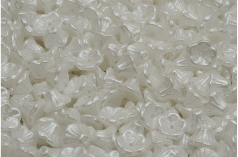 ベルフラワーカップビーズ、ホワイトパールホワイト(02010-25001)、ガラス、チェコ共和国