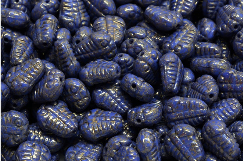 三叶虫珠子,不透明的蓝色陶土紫 (33050-15496),玻璃,捷克共和国