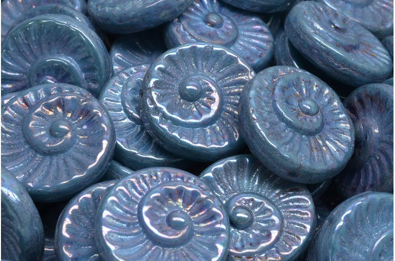 Fossil Shell Beads, Blue Nebula (63020-15001), Glass, Czech Republic