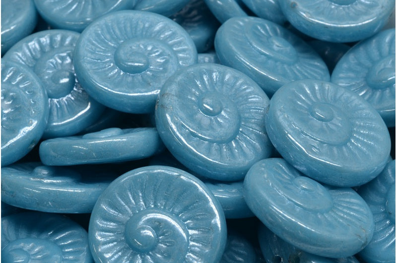 化石貝殻ビーズ、ブルーヘマタイト(63020-14400)、ガラス、チェコ共和国