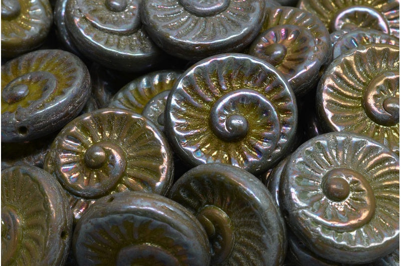 Fossil Shell Beads, Green Nebula (53420-15001), Glass, Czech Republic