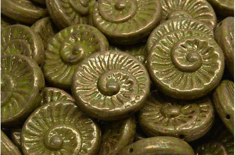 Fossil Shell Beads, Green Terracotta Violet (53420-15496), Glass, Czech Republic