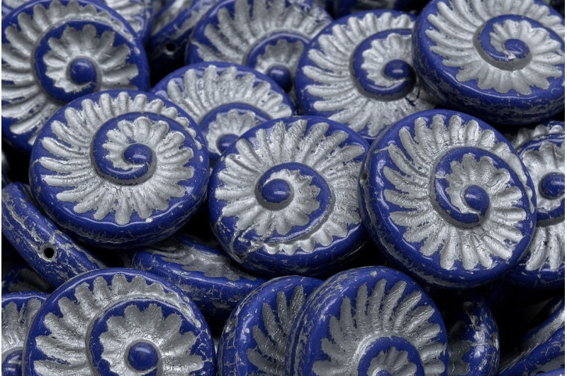Fossil Shell Beads, Opaque Blue Silver Lined (33050-54301), Glass, Czech Republic