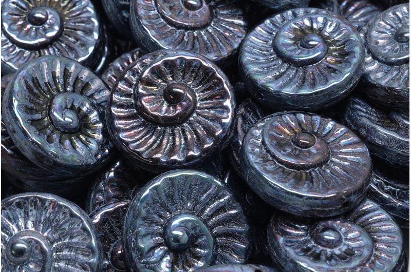Fossil Shell Beads, Black Nebula (23980-15001), Glass, Czech Republic