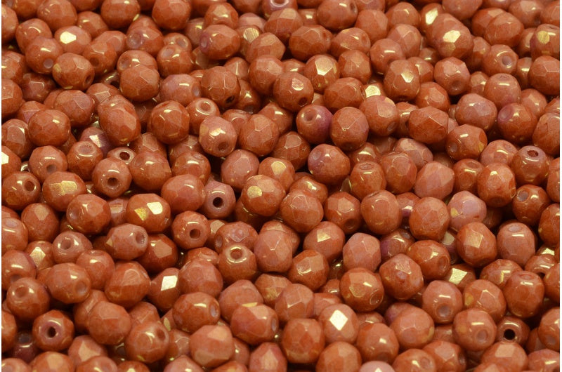 Fire Polished Faceted Beads Round, Chalk White Luster Ruby (03000-14497), Bohemia Crystal Glass, Czech Republic