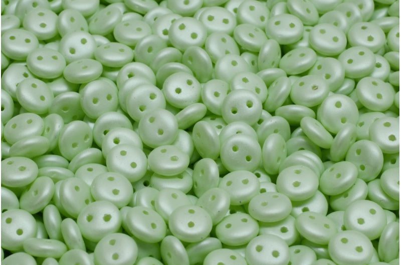 2穴レンズ豆ビーズ、ホワイト 29315 (02010-29315)、ガラス、チェコ共和国