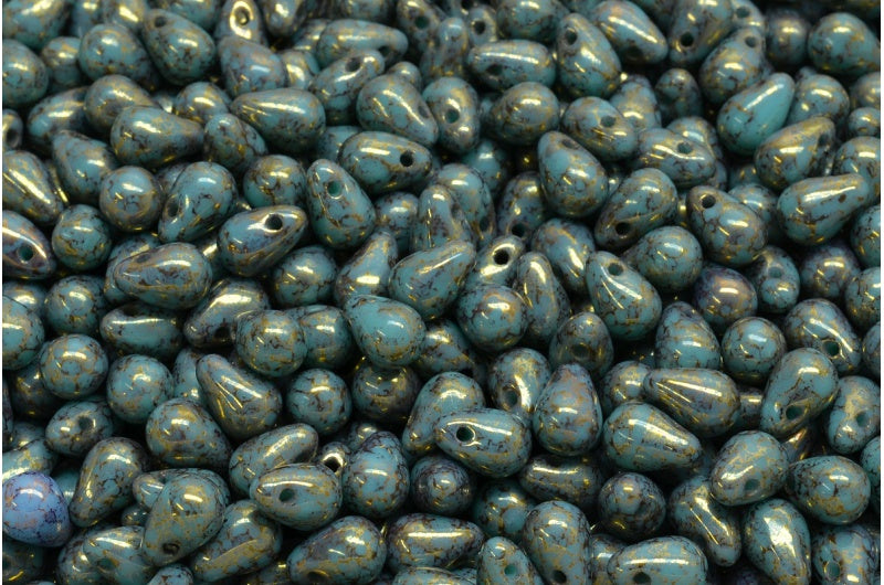 ドロップビーズ、ターコイズテラコッタバイオレット(63130-15496)、ガラス、チェコ共和国