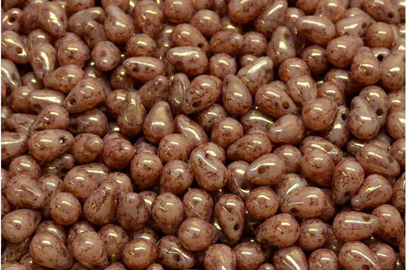 ドロップビーズ、ベージュテラコッタバイオレット(13020-15496)、ガラス、チェコ共和国