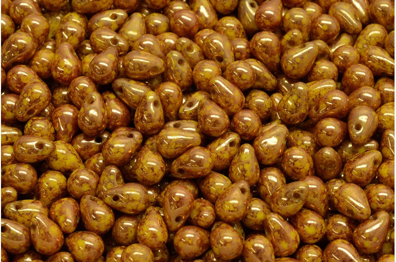 ドロップビーズ、明るい黄色のテラコッタバイオレット(83130-15496)、ガラス、チェコ共和国