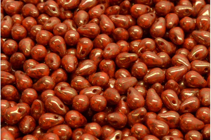 ドロップビーズ、ディープオレンジテラコッタバイオレット(93140-15496)、ガラス、チェコ共和国