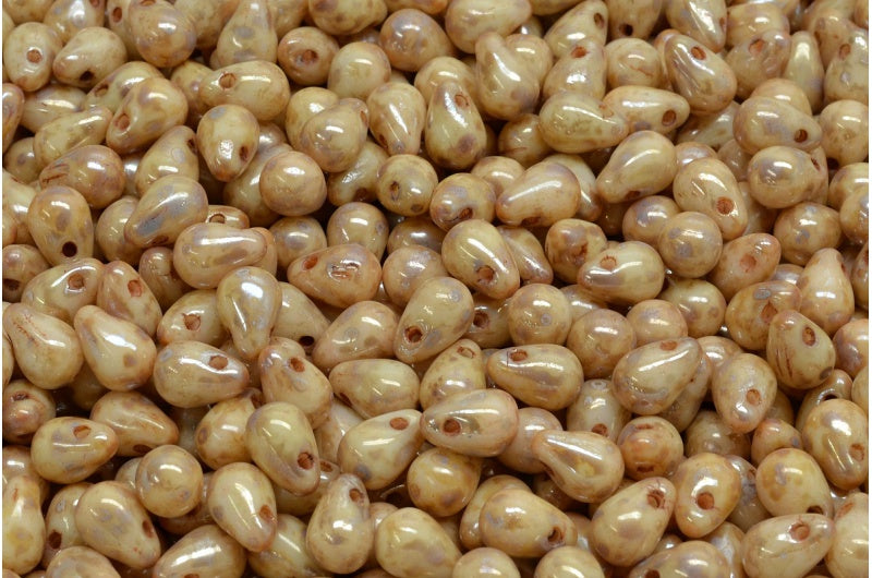 ドロップビーズ、ホワイトピカソ(02010-43400)、ガラス、チェコ共和国