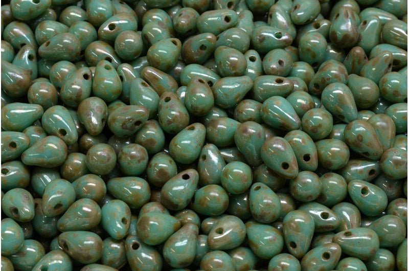 ドロップビーズ、ターコイズピカソ(63130-43400)、ガラス、チェコ共和国