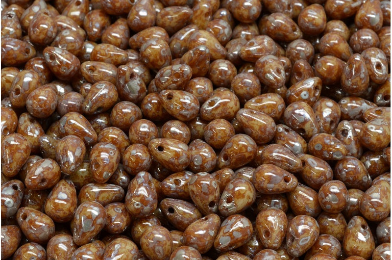 ドロップビーズ、ベージュピカソ(13020-43400)、ガラス、チェコ共和国