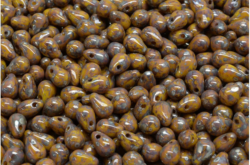 ドロップビーズ、明るい黄色のピカソ(83130-43400)、ガラス、チェコ共和国