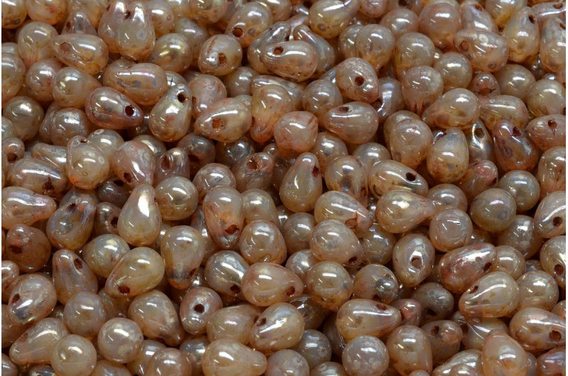 ドロップビーズ、オパールピンクピカソ(71200-43400)、ガラス、チェコ共和国