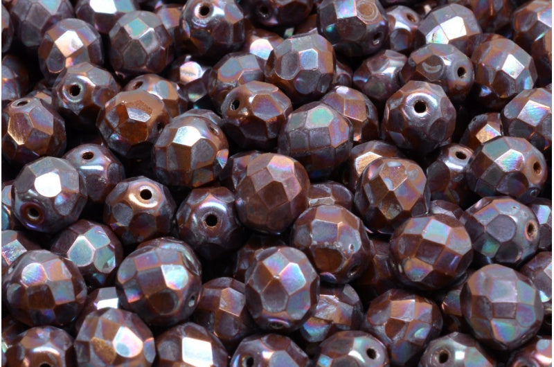 ファセット加工ビーズラウンド、不透明ブラウンネビュラ(13610-15001)、ボヘミアクリスタルガラス、チェコ共和国