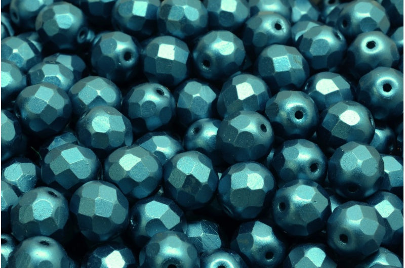 ファセット加工ラウンドビーズ、ホワイトペトロール(02010-25033)、ボヘミアクリスタルガラス、チェコ共和国