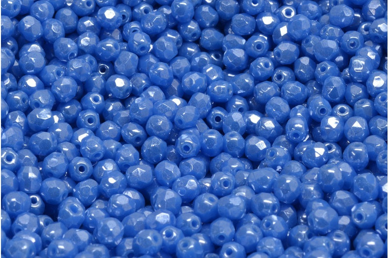 ファセット加工ラウンドビーズ、不透明ブルーヘマタイト(33100-14400)、ボヘミアクリスタルガラス、チェコ共和国