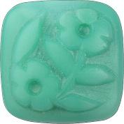 Square With Flowers Fancy Crystal Glass Stone, Turquoise 6 Opaque (63122), Czech Republic