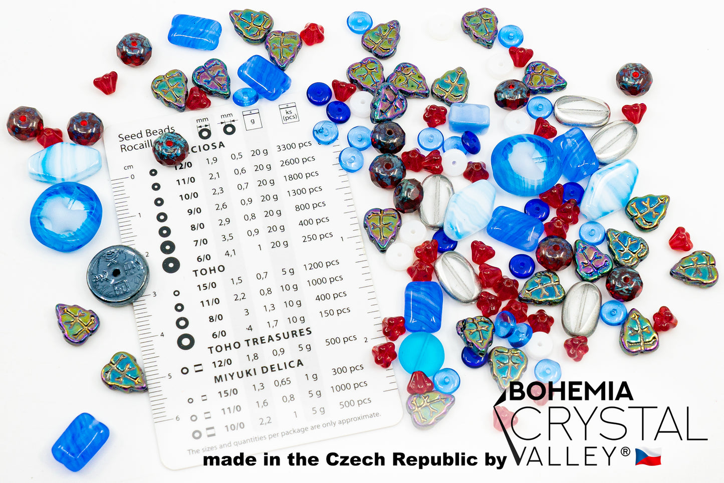 限定チェコガラスビーズテーブルカット、マットと光沢、ファセットファイヤーポリッシュ、ハンドメイドセットキット、ブルーレッドホワイトチェコ