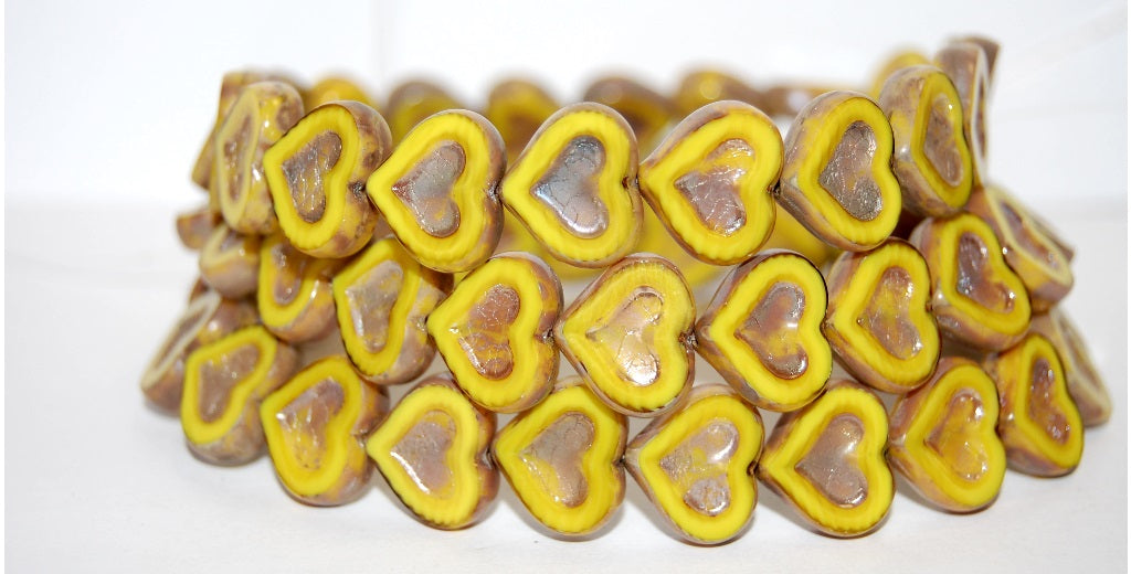 Table Cut Heart Beads With Heart, (86016 43400), Glass, Czech Republic