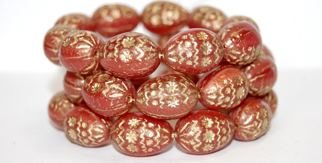 Oval Egg With Decor Pressed Glass Beads, (96020 54202), Glass, Czech Republic