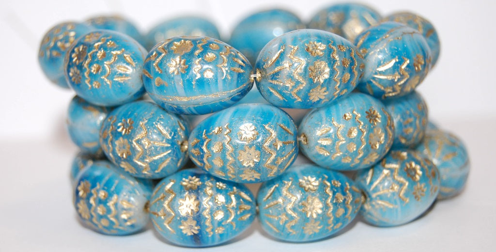 Oval Egg With Decor Pressed Glass Beads, (65000 54202), Glass, Czech Republic